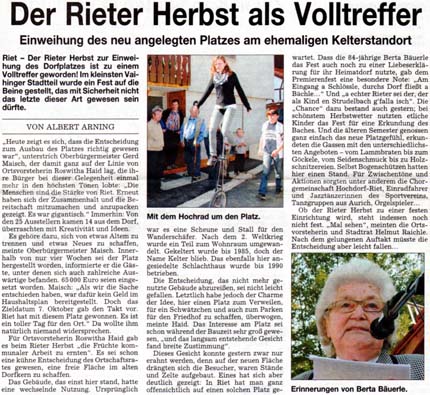 Zeitungsbericht: Der Rieter Herbst als Volltreffer