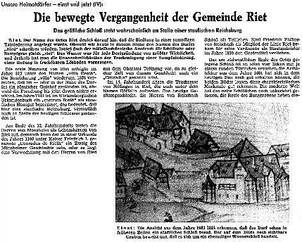 Zeitungsbericht: Die bewegte Vergangenheit der Gemeine Riet, Teil 1