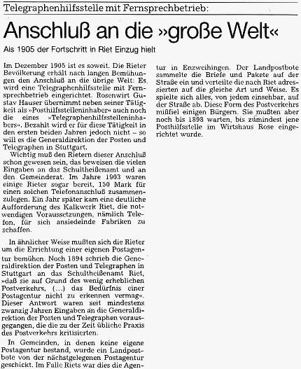 Zeitungsbericht: Anschluß an die große Welt