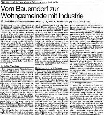 Zeitungsbericht: Vom Bauerndorf zur Wohngemeinde mit Industrie